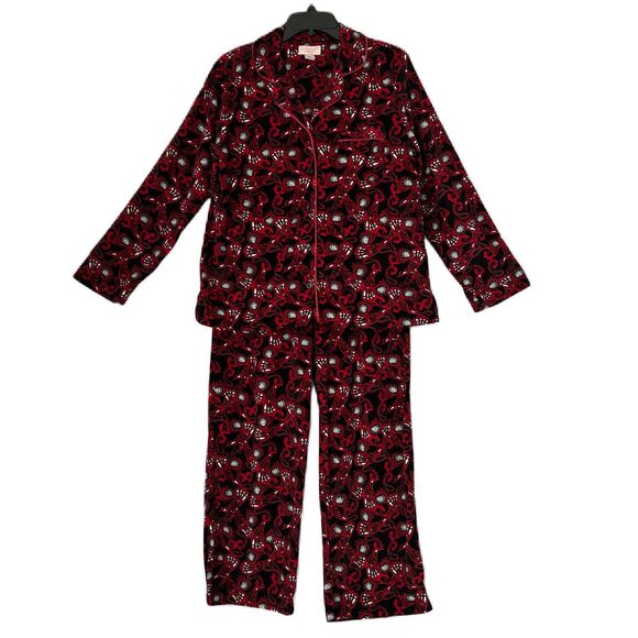 Cabernet Sleep Sense Pajama Set Women Medium Red Multi Paisley Velour Plush Cozy - Picture 1 of 16